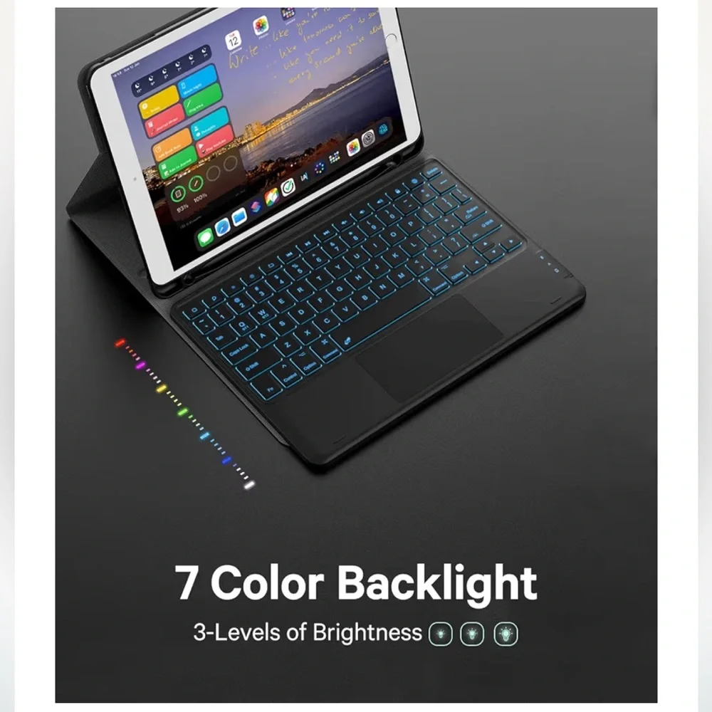 Black Tablet Keyboard Case 7 Color Mode Backlight for iPad 9.7”